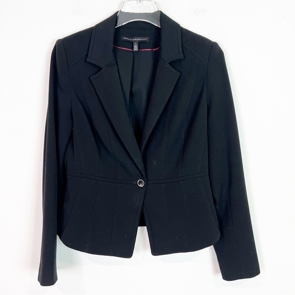 WHITE HOUSE BLACK MARKET PONTE KNIT VERSATILE BLACK BLAZER JACKET WOMENS SZ 2 - Picture 1 of 6